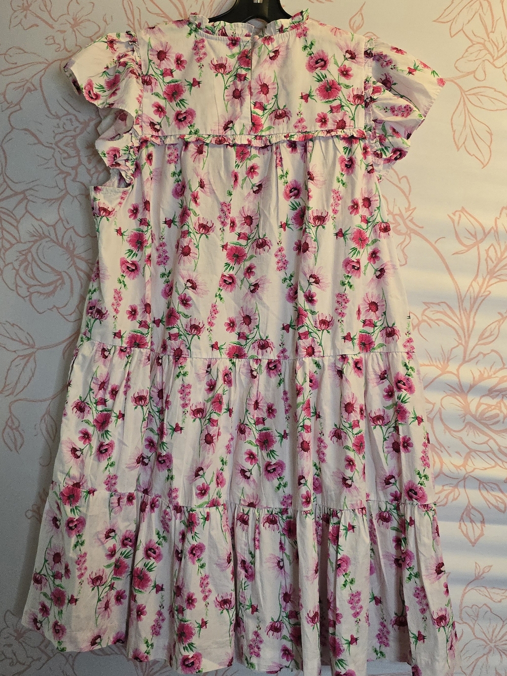 crown & ivy Pink Floral Smocked Neck Flutter Mini Dress - Picture 4 of 5